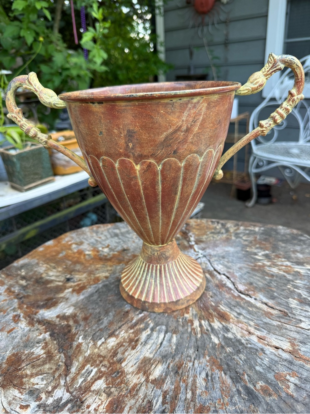 Antique-Style Two-Handled Urn Vase in Aged Copper Finish